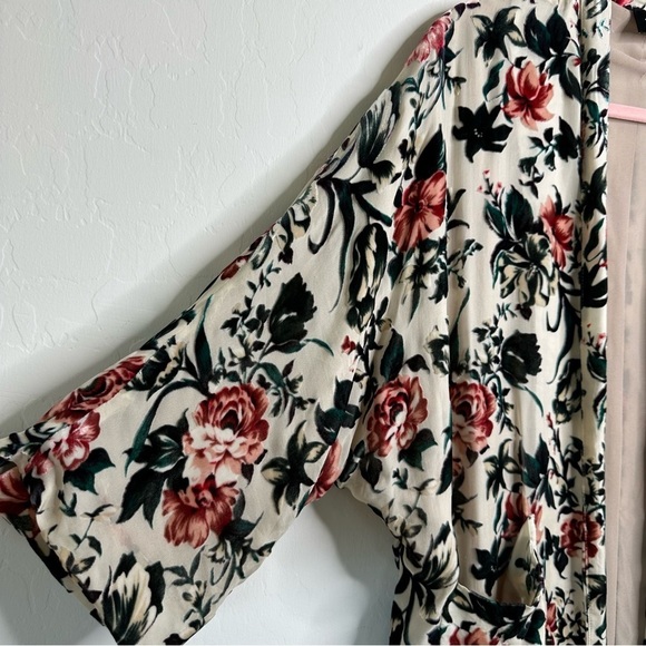 The Kooples Nude Silk Blend Moody Boho Velvet Floral Kimono One Size - Picture 6 of 14